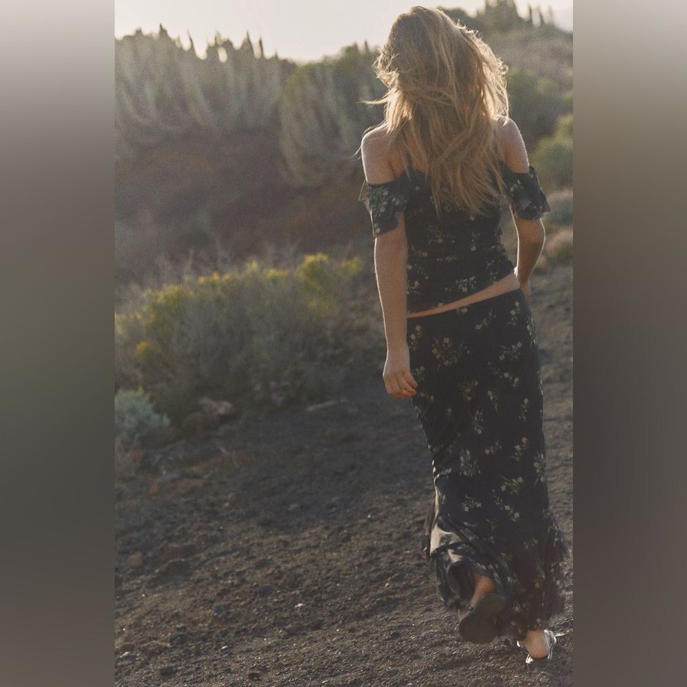 ZARA PRINTED TULLE RUFFLE SKIRT - Picture 5 of 9